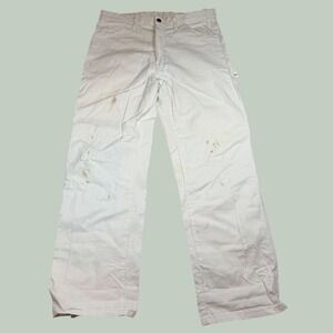 Dickies Mens White Cotton Painter Pants Distressed Thrashed Workwear 34x30